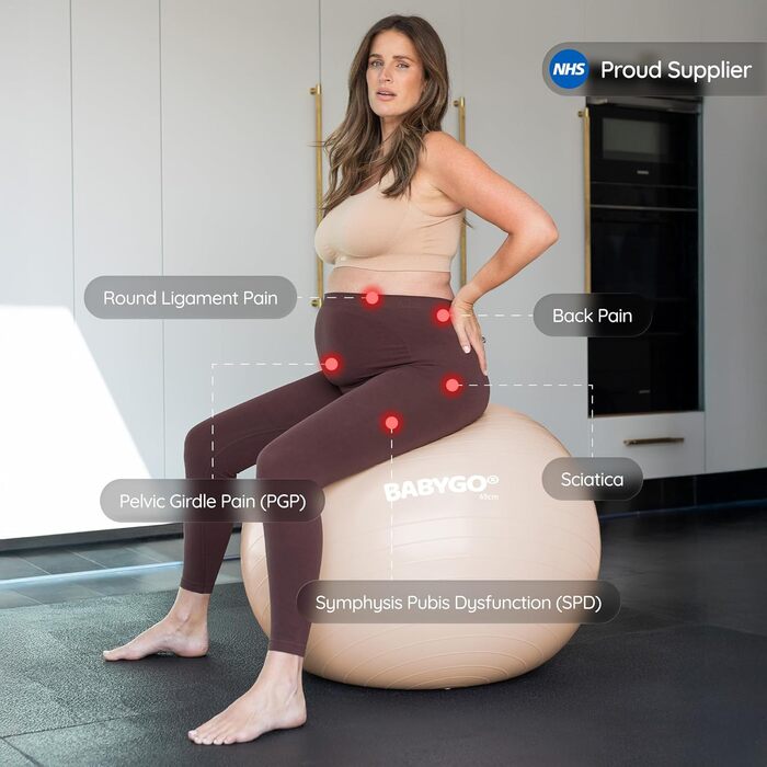 М'яч для пологів BABYGO – для вагітності, йоги, фізіотерапії та фітнесу. Комплект з інструкцією. Підходить для всіх триместрів. Антивибуховий, екологічний (Nude, 65см, 1)
