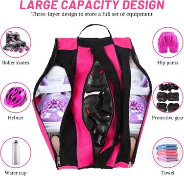 Сумка для роликових ковзанів та ковзанів, рожева: для дорослих та дітей, з регульованими ременями