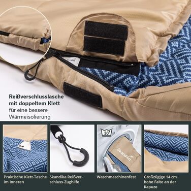 Спальний мішок Skandika Dundee Flanell з бавовни, преміум-якість, з'єднується, двомісний, 3 сезони, до -20°C, 220 x 80/160 см, для кемпінгу