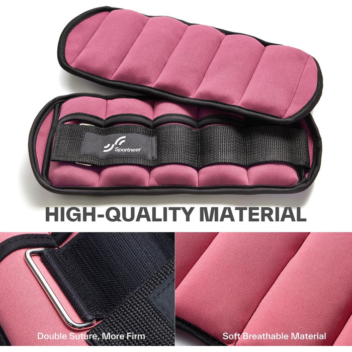 Штанги на щиколотки Sportneer, регульовані, 1 пара (0.9-4.5 кг), для фітнесу, тренувань, ходьби, бігу (персиковий рожевий)