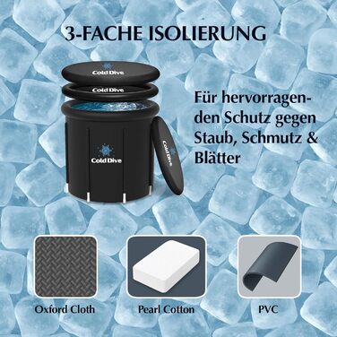 Ейстон 300L – Складана діжка для крижаних ванн для дому та відпочинку – Портативна діжка для відновлення – Кругле чавурне бак з Оксфорду та ПВХ – Діжка для крижаного занурення для спортсменів