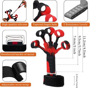 Набір для тренування сили рук Griffkrafttrainer (5 шт.) - чорний та червоний
