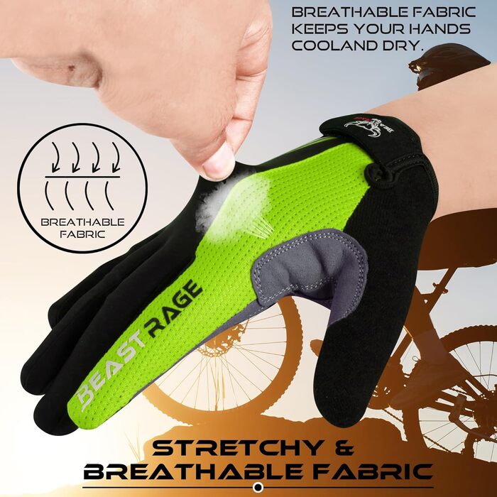 Велосипедні рукавички Beat Rage для чоловіків та жінок, повні пальці, гелеві, антиковзкі, амортизуючі, для важкої атлетики, фітнесу, MTB, (S, повний палець)