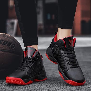 Баскетбольні кросівки для чоловіків та жінок, спортивне взуття, кросівки для ходьби, легкі, антиковзкі, зносостійкі (40 EU, чорний/червоний)