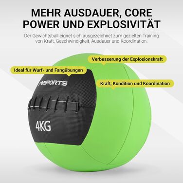 MSPORTS М'яч для фітнесу Wall-Ball, медичний м'яч, 2-10 кг, преміум якість