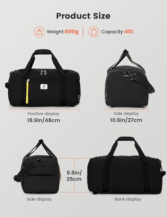 Спортивна сумка SKYSPER 40л з рюкзаком, для залу, подорожей, басейну (чорна)