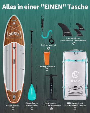 SUP дошка COOLCAA 355 см Timber Skiff надувна з аксесуарами та сумкою для дорослих, вантажопідйомність 222 кг, ширина 86 см
