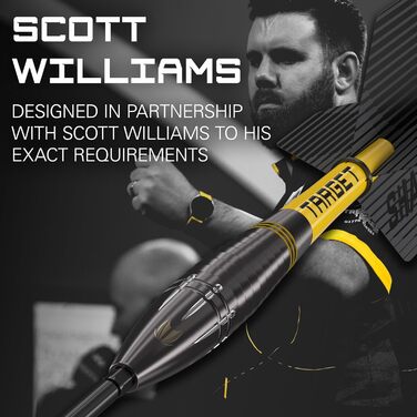 Дротики Target Scott Williams Schwarz Out 90% вольфрам, сталевий наконечник, комплект з інструментом SP, Swiss Point, гравець Шеггі, професійні дартси