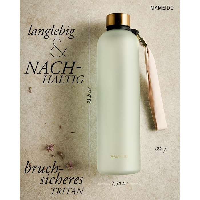 Фляга для води MAMEIDO 1 л з позначкою часу, для спорту, фітнесу, офісу, BPA free, колір Desert Sage Gold
