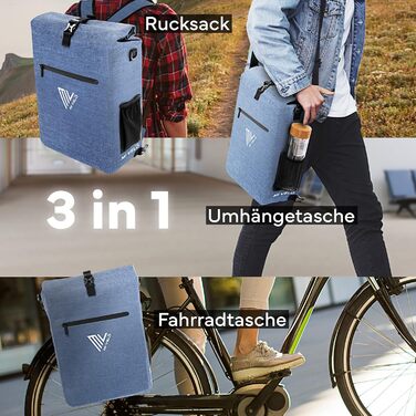 Велосумка MIVELO 3в1 для багажника, рюкзак, сумка через плече, водонепроникна, без ПВХ, з чохлом для ноутбука, джинсова синя