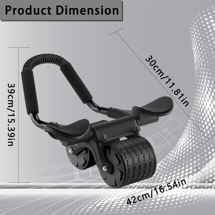 Ролер для пресу Ab Roller з підтримкою ліктів, тренажер для пресу з автоматичним відскоком, ролер для пресу з килимком для колін для чоловіків та жінок, тренування пресу на подвійних колесах, стабільний, чорний