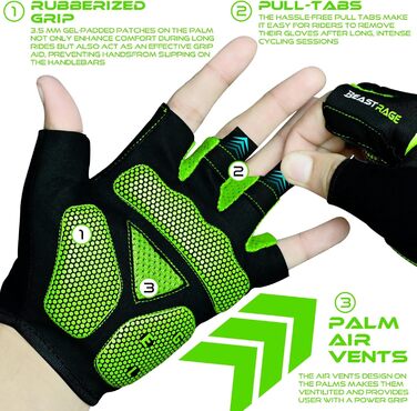 Велосипедні рукавички BEAST RAGE для жінок та чоловіків, дихаючі, без пальців, з антиковзким покриттям, амортизація, підходить для шосе, MTB, гірського велосипеда, білого кольору (PAPAGEI, L)