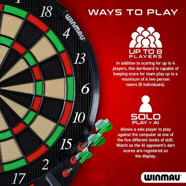 Електронна дартс-мішень Winmau Ton Machine, софт-тип, комплект з 90+ іграми, цифровим дисплеєм для 8 гравців, 2 дротики, лінія кидка, 10 пластикових наконечників