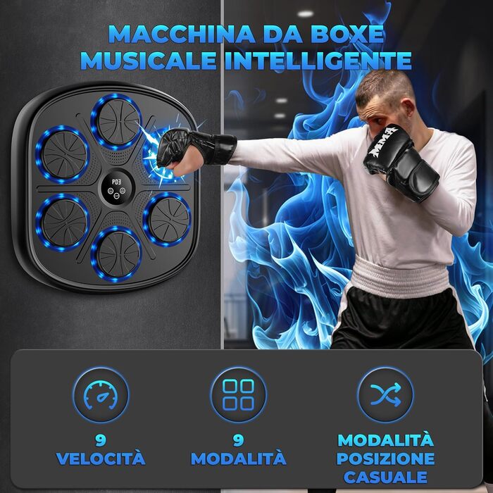 Музыкальний автомат для боксу HEETIPUK 2025 з Bluetooth, 2 боксерськими рукавичками, зарядним кабелем 2 м, настінний, ударостійкий з PU, регульована гучність – для фітнесу