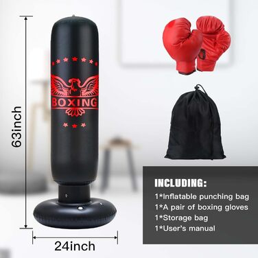 Надувний боксерський мішок для дітей 63 дюйми з рукавичками, боксерський мішок на стійці для карате, таekwondo, MMA (з рукавичками)