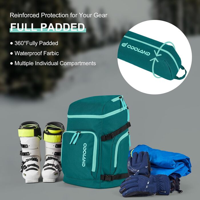 Сумка для лиж Odoland Skitasche Set, водонепроникна, для подорожей, вміщує лижі до 200 см, для чоловіків та жінок (Pfauenblau)
