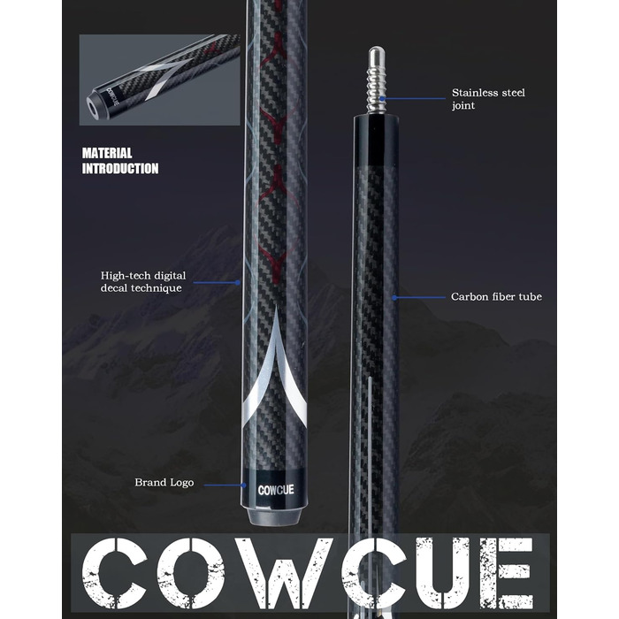 CRICAL Більярдний кий з карбонового волокна, 147,3 см, професійний, з'єднання 3/8 x 8, наконечник 12,5 мм (COWCUE-02 Set)