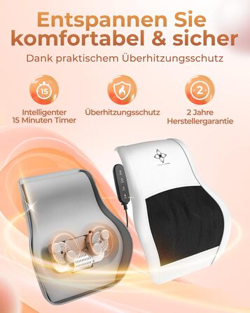 Масажер Shiatsu MASSAGEWERK для спини та шиї, електричний з підігрівом, ергономічний, для зняття м'язового болю та напруги, сірий