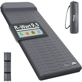 Кемпінговий килимок HiiPeak Isomatte R-Wert 9,5 з подушкою, ізольований, для зими та літа, зручний для кемпінгу, відпочинку на природі, піших прогулянок та наметів (сірий)