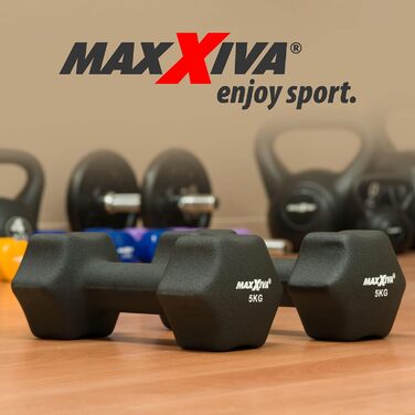 MAXXIVA Гантелі неопреноові 2 x 5 кг для фітнесу та силових тренувань, домашній спортзал