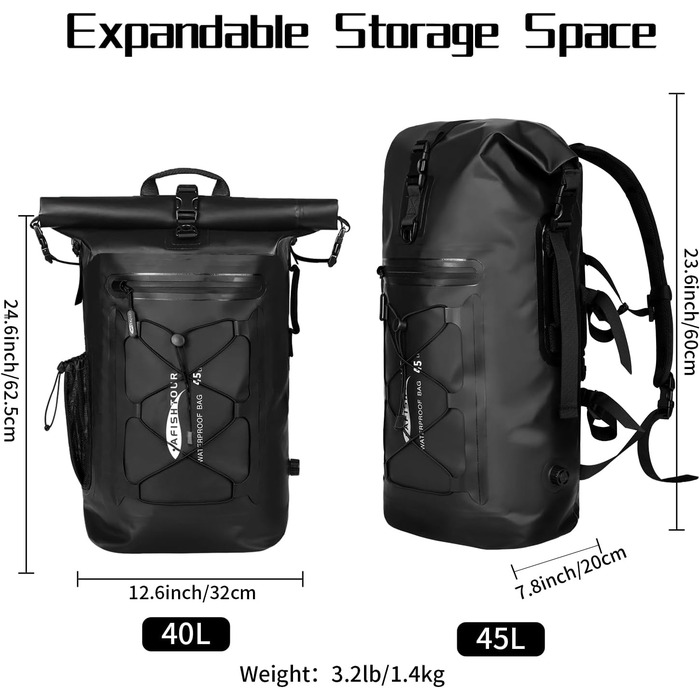 Водонепроникний рюкзак Dry Bag 45L для каякінгу та рафтингу (Чорний)