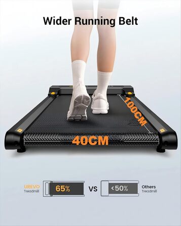 Біговий доріжки з APP, Smart Walking Pad з подвійною амортизацією, ультратонкий біговий стіл з великою зоною бігу для дому/офісу, max 120 кг з пультом дистанційного керування та LED-дисплеєм [SpaceWalk Lite] (Чорний з APP)