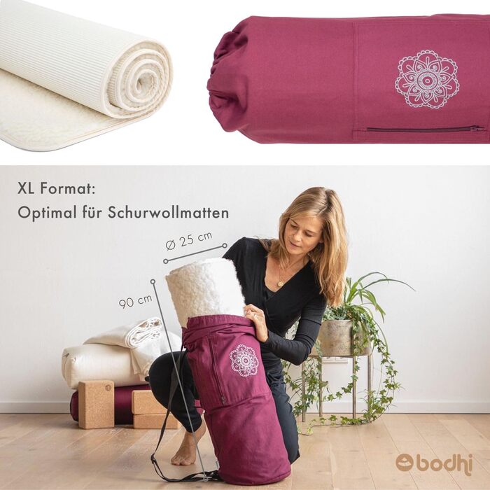 Сумка для йога-килимка Bodhi SURYA Cotton XL бавовняна з мандалою, фіолетова, 75 см