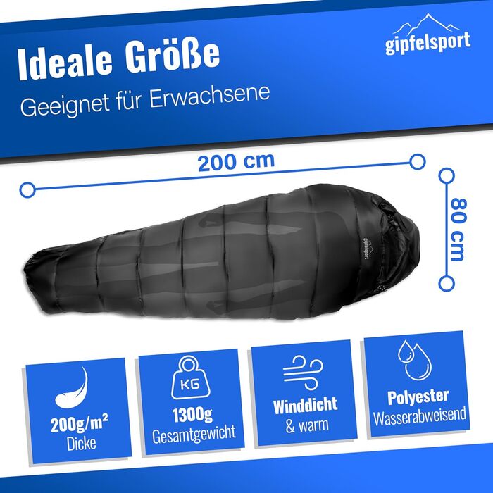 Сплячий мішок Gipfelsport Ultraleicht 4 сезони [-20°C - 15°C] | Ultralight, -5°C, для кемпінгу, трекінгу та подорожей, блакитний