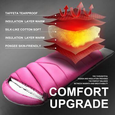 Сплячі мішки для дорослих у холодну погоду, водонепроникні, легкі, рожеві. Підходять для кемпінгу, піших прогулянок, відпочинку на природі та вдома (1,4 кг)