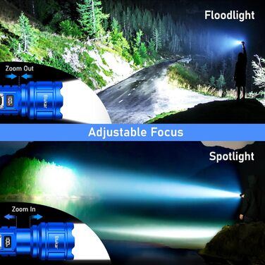 Ліхтар Blukar LED акумуляторний, 500000 люмен, тактичний, 5 режимів, IP67, водонепроникний, для кемпінгу та активного відпочинку (синій)