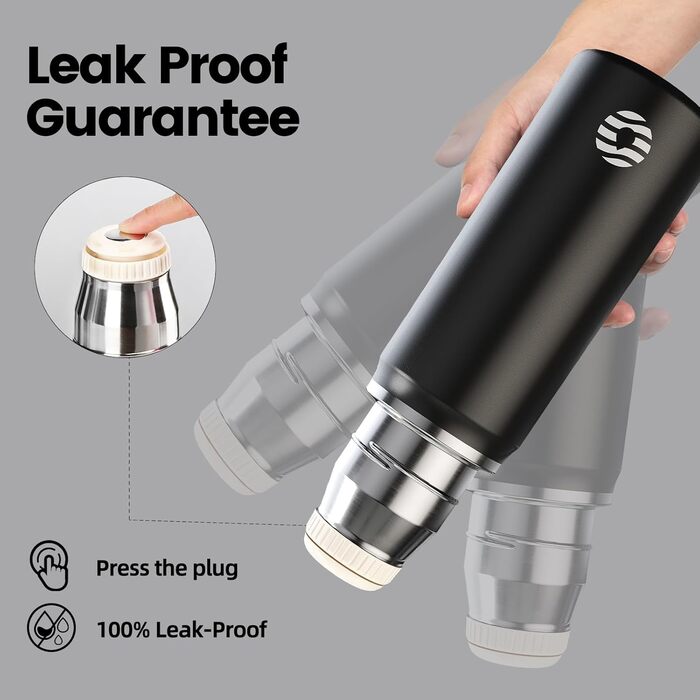 Термос Healter 850 мл з чашкою для кави, герметичний, BPA-free, нержавіюча сталь, для дітей, спорту, школи, фітнесу, кемпінгу, чорний