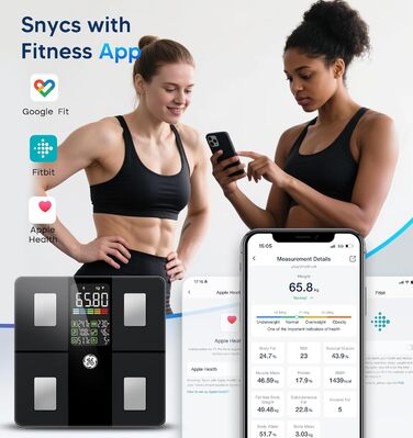 Розумні ваги GE для тіла: аналізатор складу тіла (жир, м'язи, BMI), Bluetooth, 180 кг, великий дисплей