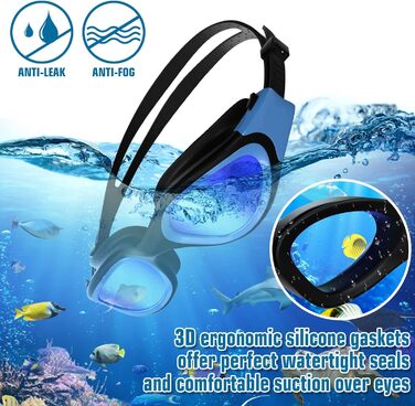 Окуляри для плавання Winline Polarized/Non-Polarized для дорослих та підлітків, антизапітніння, захист від УФ, водонепроникні, чіткий огляд, легке регулювання, м'які носові упори, для чоловіків та жінок, Blue&Black/Blue Polarized Mirrored Lens