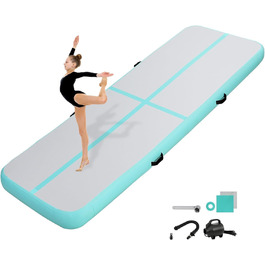 Гімнастичний надувний мат для акробатики та тренувань, 10/20 см, надувний, з насосом, 400x100x10 см, зелений