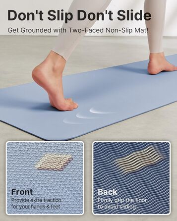 Килимок для йоги з TPE, нековзний, 60 x 60 см (24 x 0.24 дюйма), для пілатесу, фітнесу, з сумкою та ремінком. Зелений (Блакитний)