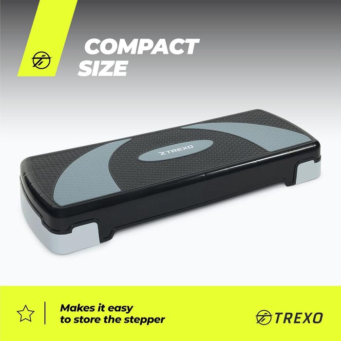 Степ-платформа TREXO для аеробіки та фітнесу, сіра, 78 x 30 см, регулювання висоти 10-20 см