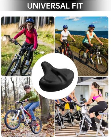 Широке велосипедне сідло для жінок та чоловіків: комфортне, водонепроникне, з пам'яті піною. Підходить для міських, шосейних, гірських велосипедів та велотренажерів (Чорний/Чорний)