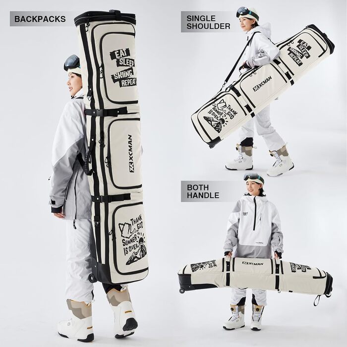 Чохол для сноуборду XCMAN на колесах, 160/190 см, сірий - для перевезення та подорожей