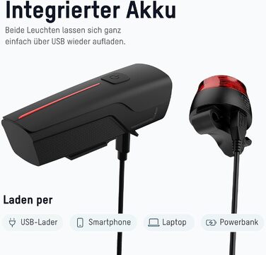 Набір велосипедних світлодіодів ANSMANN - безпечне освітлення, акумуляторний, вологостійкий, 50 Lux