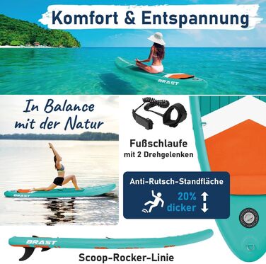 SUP дошка BRAST Turtle надувна з веслом, 320x81x15 см, бірюзова - комплект для Stand Up Paddleboarding (SUP) з 5-річною гарантією