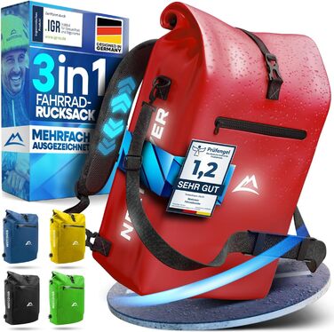 Велосумка Nextcover NEU 3в1 для багажника Aquashield, 25 л, водонепроникна, рюкзак і сумка через плече, червона