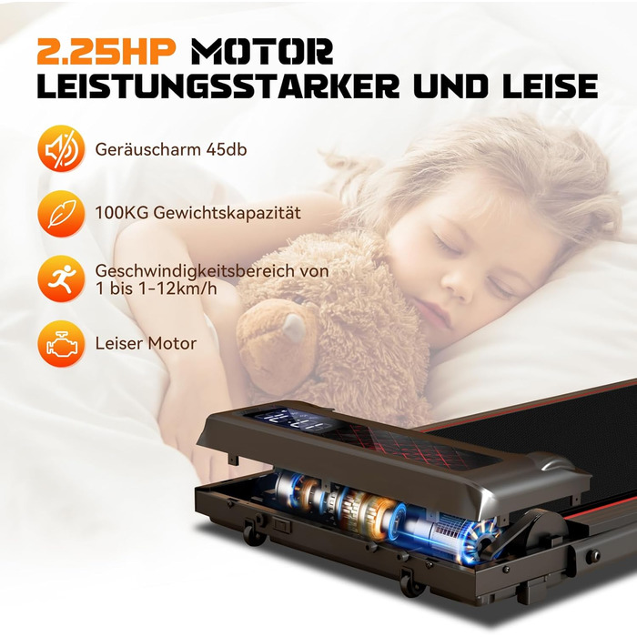 Біговий тренажер RAOO MIN для дому, 1-12 км/год, двигун 2.25HP, складаний біговий килимок 2 в 1 з пультом ДУ/LED-дисплеєм, підставка для телефону. Чорний