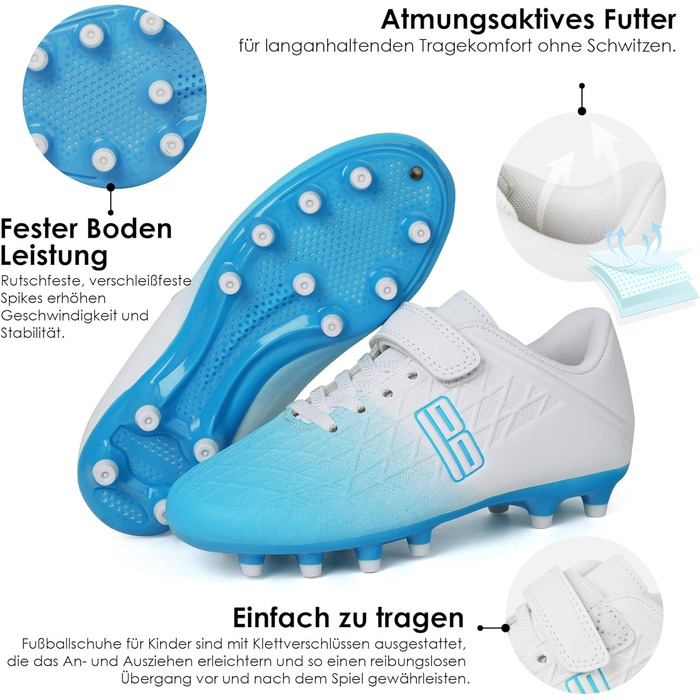 Дитячі футбольні бутси JABASIC для гри на твердих поверхнях, розмір 28 EU, біло-блакитні, з футболковими шкарпетками