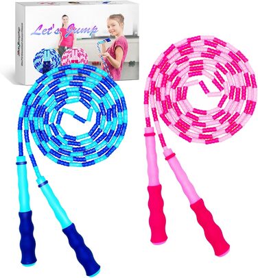 Дитяча скакалка з намистинами, м'яка, регульована, для фітнесу, тренувань та виховання, рожево-зелена (блакитно-рожева)