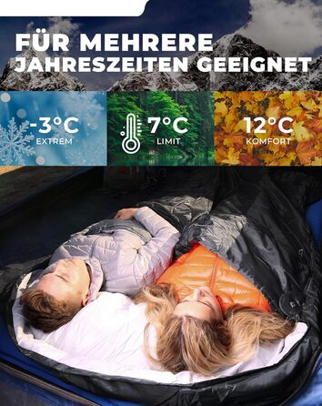 Сплячий мішок KingCamp для двох осіб, зимовий, чорний, для кемпінгу та відпочинку на природі