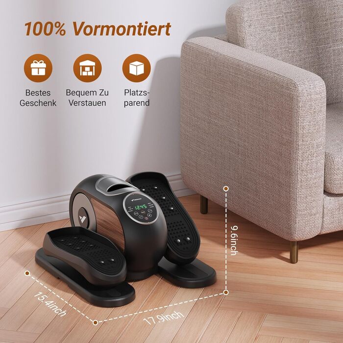 MERACH Міні електричний крос-тренажер під стіл з пульт, дисплей, неслизьке покриття, 12 швидкостей, тихий та портативний для дому, для дорослих та літніх людей (чорний) E32-2024