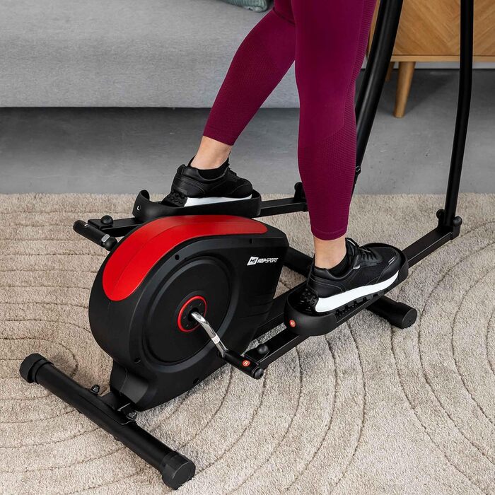 Еліптичний тренажер Hop-Sport HS-2050C з LCD-дисплеєм та вимірюванням пульсу, тихий тренажер для дому, магнітна система гальмування та транспортні ролики, червоний