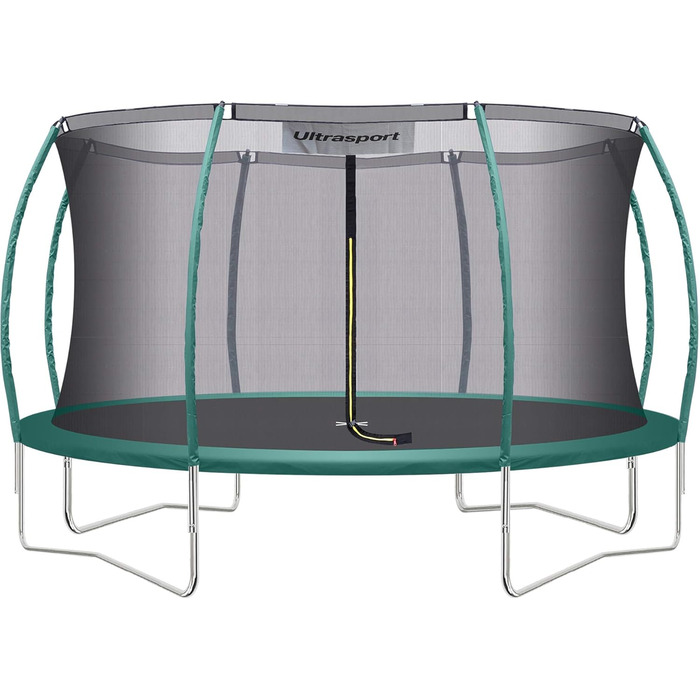 Трамплін Ultrasport Deluxe, Ø 244/305/366/430 см, сертифікований TÜV Rheinland + GS, повний комплект, круглий садовий трамплін, з м'якими стійками, сіткою безпеки та захисним бордюром (Deluxe - Ø 366 см)