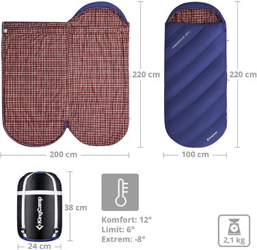 Сплячий мішок KingCamp Freespace 250 Winter -8°C, широкий, з бавовни, блакитний