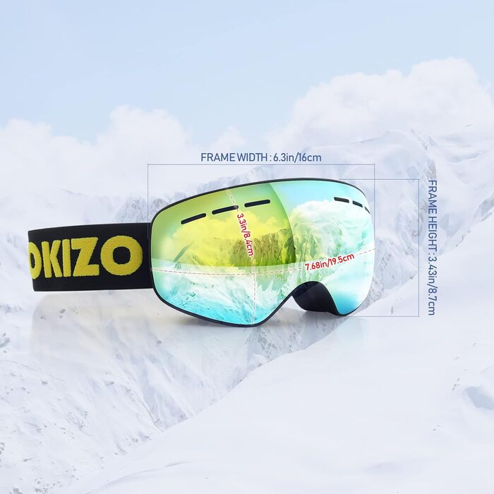 Скі-маска Dizokizo з знімною лінзою, для катання на лижах та сноуборді, антизапітніння, 100% захист від УФ-променів, тришарова піна, рельєфний ремінь, для жінок, чоловіків, підлітків, колір: золотий